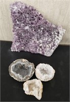 Box of Geodes and an Amethyst Cluster
