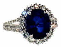 14k Gold 5.78 ct Oval Sapphire & Diamond Ring