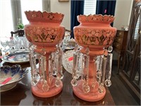 2PC ANTIQUE BOHEMIAN CRYSTAL LUSTER LAMPS STUNNERS