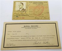 1918 Seaman's Certificate & 1945 Burial Record