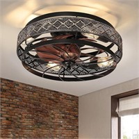 SHIHOT Low Profile Caged Ceiling Fans with Lights