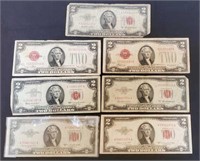 (2) 1928G $2 Red Seals, (2) 1953A $2 Red Seals,