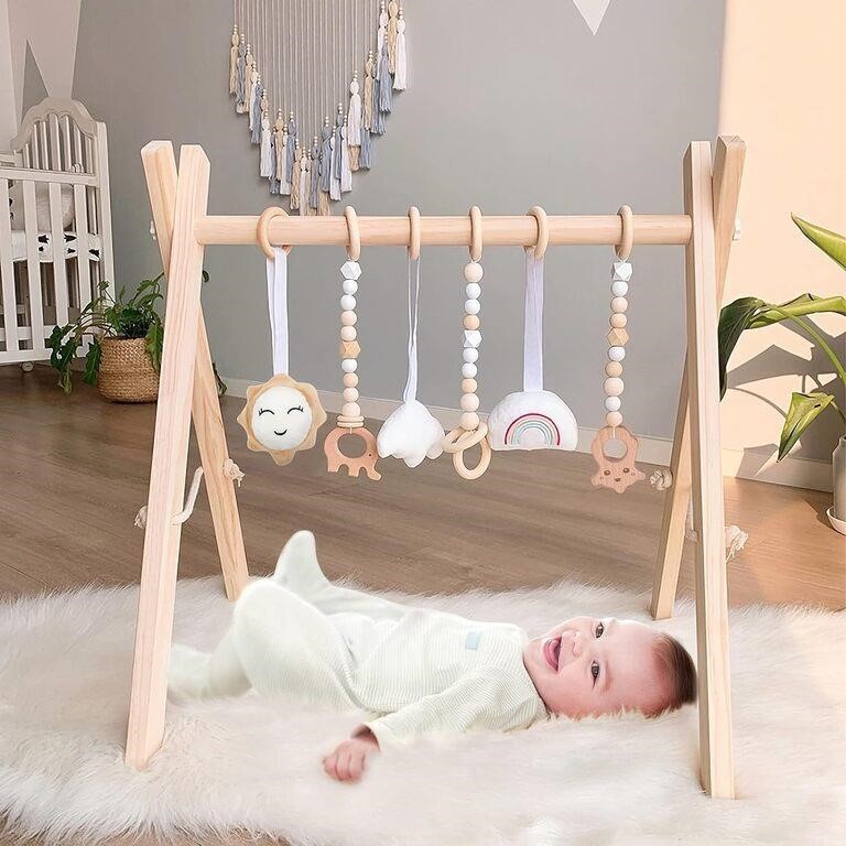 Wooden Baby Play Gym, WOOD CITY Foldable Baby Gym