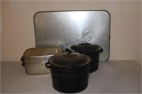 2 Canning Pots, Broiler Pan & Metal Tray