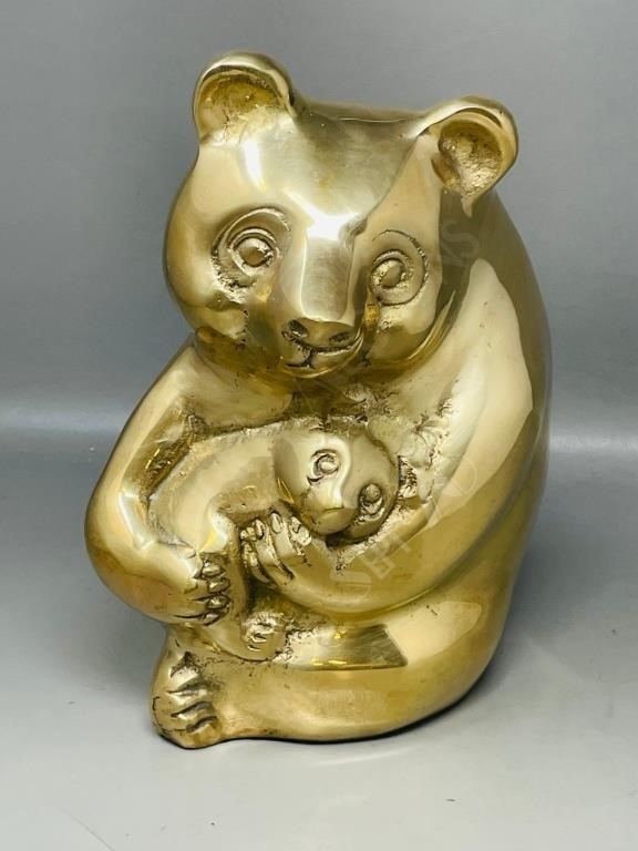 brass bear & cub figurine  10" tall