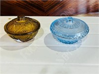 2 vintage covered glass bowls