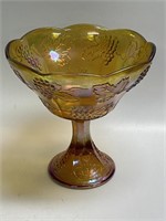 Marigold Carnival Glass Pedestal Bowl