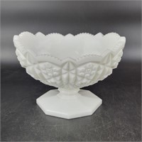 Kemple Toltec Milk Glass Footed Bowl 6" tall