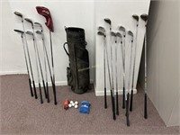 Spalding, Wilson, & John Daly golf clubs, golf bag