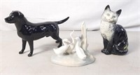 Beswick cat, beswick dog, and NAO duck figurine