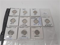 GROUP OF 10 UNCIRCULATED DIMES STARTING IN 1997-