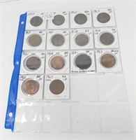 GROUP OF 14 LARGE BRITISH PENNIES. STARTING IN