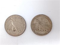 2 U.S. Half-Dollar Coins. 1939 & 1945