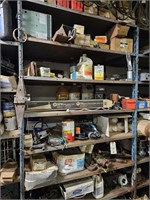 8 SHELVES OF CAR PARTS, STARTERS, NAILS