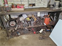 METAL WORK BENCH WITH LOWER SHELVING CONTENTS