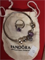 PANDORA  BRACELET WITH CHARMS AND MATCHING RING