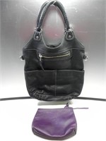 ROOTS BLACK LEATHER LAUREN  HOBO SLOUCH TOTE