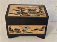 VINTAGE ASIAN MIRRORED WOODEN JEWELRY BOX