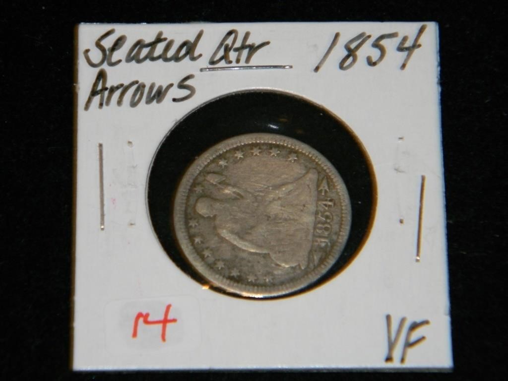 1854 Seated Liberty Qtr. w/arrows VF