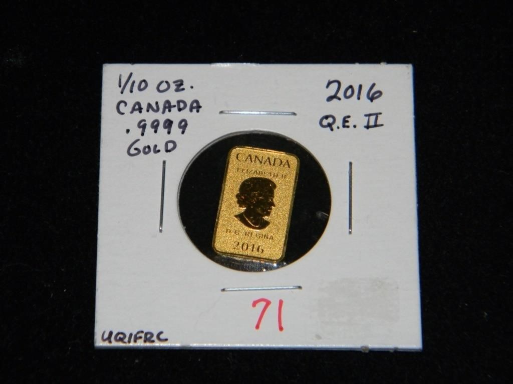 2016 1/10 0z. 9999 Canada Gold Bar