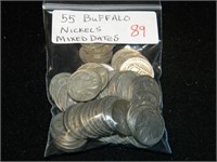 Bag (55) Buffalo Nickels Mixed Dates
