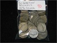 Bag (50) Wartime Nickels 35% Silver