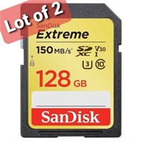 Lot of 2, SanDisk Extreme, SDXC, UHS-I card, 128GB