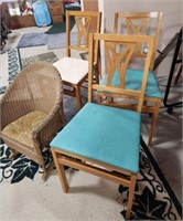 3 Wooden Folding Chairs & Child Rocking Chair