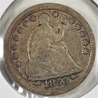 1853 ARROWS SEATED LIBERTY HALF DIME VF