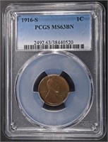 1916-S LINCOLN CENT PCGS MS-63 BN