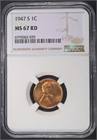 1947-S LINCOLN CENT NGC MS67 RD