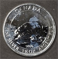2013 1.5 oz CANADIAN POLAR BEAR .9999 SIL RD