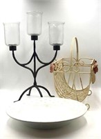 A Candelabra Magazine Holder and a Large Bowl