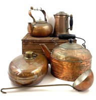 Assortment of Copper Kitchenware and Metal Egg Box