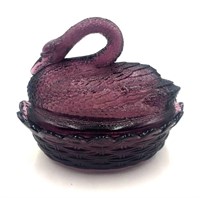 Amethyst Purple Glass Swan Lidded Container