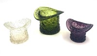 3 Glass Top Hats in Green, Purple and Clear