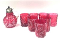 Fenton Cranberry Fern Set of Glasses and Pitcher
