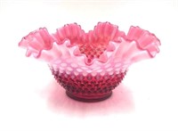 Fenton Opalescent Cranberry Red Hobnail Bowl