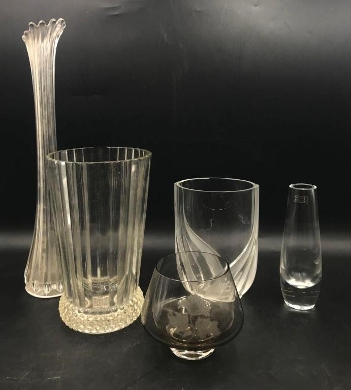 Assortment of 5 Glass or Crystal Vases