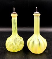 Two Fenton Yellow Opalescent Optic Barber Bottles