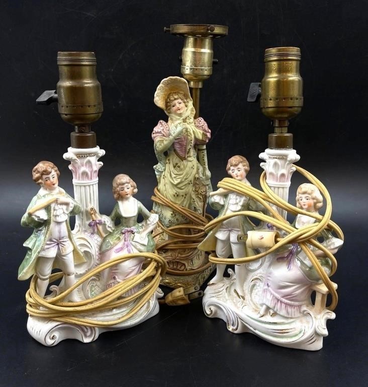 Three Vintage Figurine Lamps