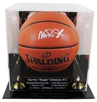 Autographed Magic Johnson Basketball Display