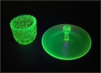Uranium Glass Lemon Tray and Small Glass