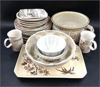 Assortment of Brown and White Chinaware