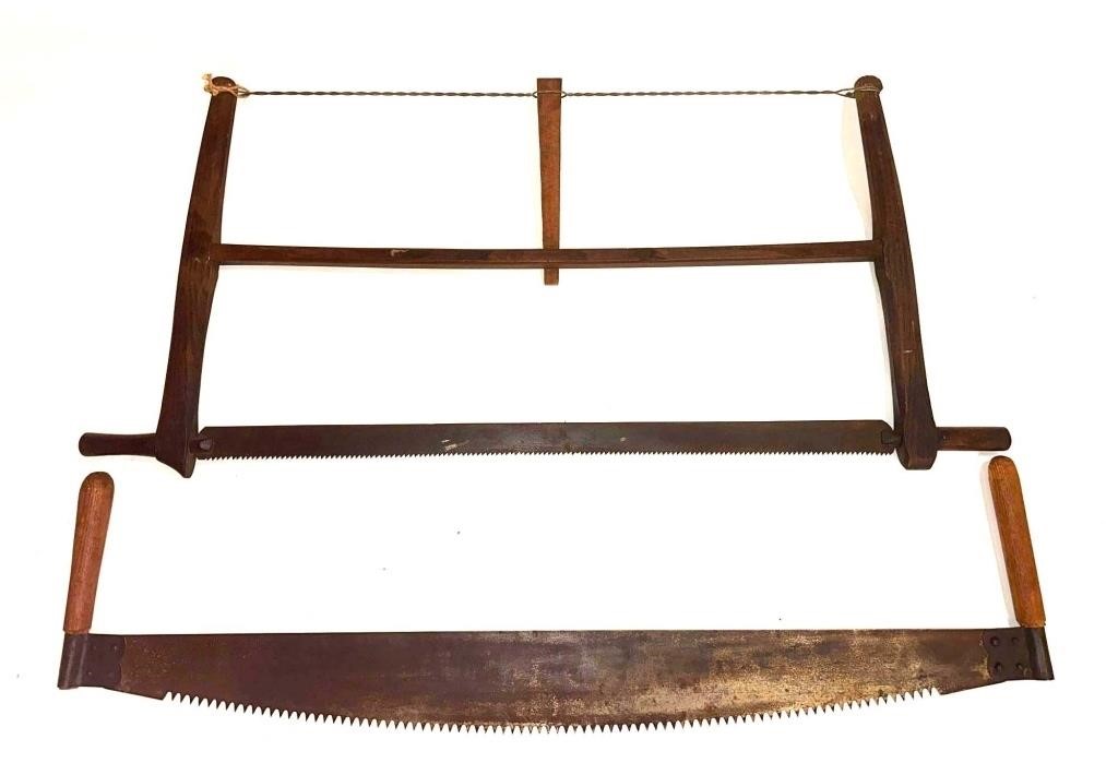 Antique Bow Saw and Crosscut Saw