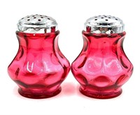 Cranberry Glass Coin Dot Sugar Shakers