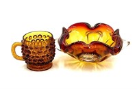 Amber Glass Cup and Bowl