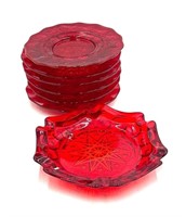 Ruby Red Glass Plates and Ashtray