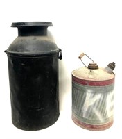 Vintage Black Milk Jug and a Gasoline Container