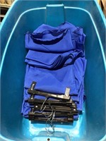 6 blue table cloths in a tote
